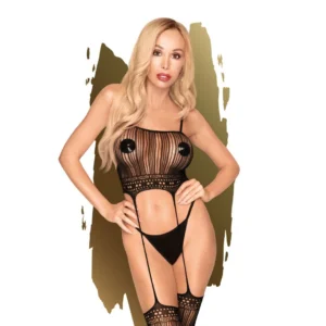 seksowny czarny bielizna dwufunkcyjne imitacja pończoch podwiązki ramiączka spaghetti kwadratowy dekolt paskowy wzór elastyczny materiał nylon elastan podkreślające nogi