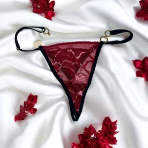 Bordowe stringi koronkowe delikatne kwiatowa koronka przezroczyste złote odpinane pierścienie regulowane paski wysokie wycięcie seksowne eleganckie uniwersalne rozmiary