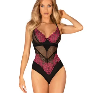 body czarny atramentowy elegancki koronkowy wstawki kwiatowe usztywniane fiszbiny regulowane ramiączka wielostopniowe zapięcie tył zapięcie krok ozdobny wisiorek