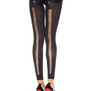 czarne modne legginsy cienkie nieprzezroczyste tylny ażurowy efekt rozdarcia eleganckie dopasowane elastyczne nylon elastan
