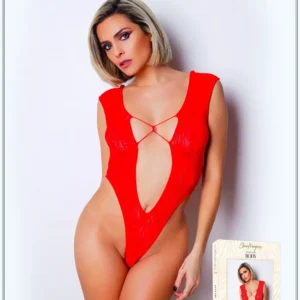 Czerwone body seksowne głęboki dekolt przedni tylny dopasowujący elastyczny materiał modelujący sylwetkę poliamid elastan