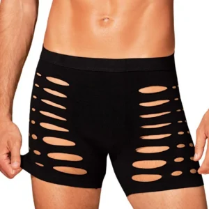 czarne bokserki męskie kuszące wycięcia seksowny element dopasowany krój podkreślający sylwetkę przyjemny materiał nylon elastan elastyczne ciepłe zmysłowe