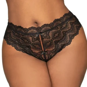 czarne stringi tanga duży rozmiar koronka delikatna elastan nylon otwarte krokowe paski tylne seksowne wygodne elastyczne
