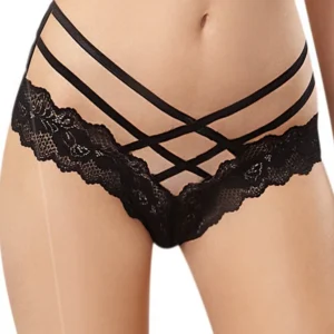 Seksowne czarne koronkowe brazylijskie tanga stringi krzyżowane ornamenty zmysłowe delikatne elastyczne wygodne nylon elastan niskie subtelne