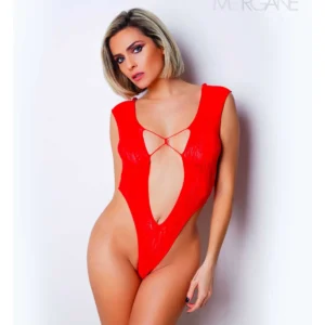 Czerwone seksowne body głęboki dekolt tylny przedni duże wycięcie elastyczny materiał dopasowujący uniwersalny rozmiar elegancki zmysłowy kobiecy