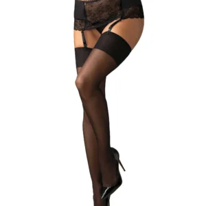 Seksowne pończochy czarne podwiązkowe bez koronki elastyczne gładkie komfortowe dopasowujące sylwetkę trwałe lekkie nylon elastan eleganckie