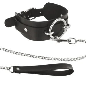szeroki naszyjnik fetysz regulowany wygodny wysokiej jakości czarny szerokość44mm metalowy pierścień średnica45mm duży smycz114cm naszyjnik41cm materiałmikrofibra90procent stopmetali10procent