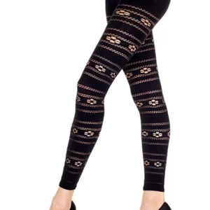 cienkie legginsy czarne woalowe kwiatowe wzorzyste przezroczyste elastyczne dopasowane lekkie eleganckie wieczorowe stylowe komfortowe nylonowe oddychające uniwersalne markowe wyjątkowe