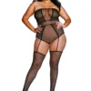 fantazyjny siateczkowy przezroczysty seksowny zmysłowy duży rozmiar body kombinezon elastyczny modelujący wbudowane pasy pończochowe pończochy koronkowy miękki oddychający