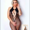 czarny siateczkowy koronkowy elastyczny dopasowujący przylegający elegancki seksowny subtelny podkreślający biust odkryty tył modelujący komfortowy poliamidowy elastanowy