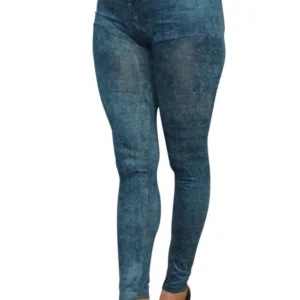 Legginsy dopasowane rozciągliwe wygodne niebieskie imitacja spranego dżinsu elastyczne miękkie gładkie codzienne sportowe poliester elastan oddychające modelujące